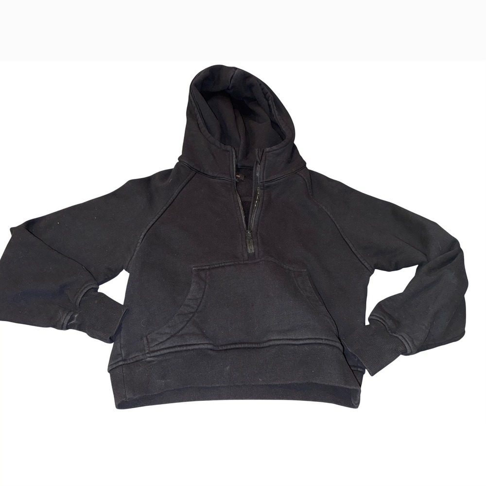 Quince‎ Women Black Fleece Lined Quarter Zip Hoodie Sweatshirt Size XS